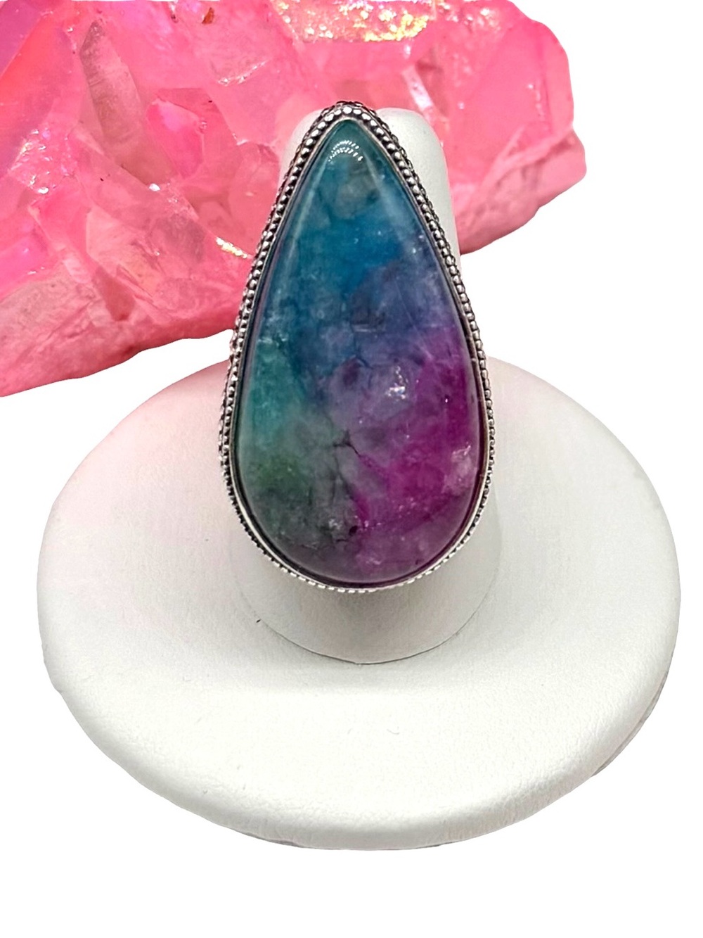 Rainbow Solar Quartz Ring Size 8 925 Sterling Silver Overlay